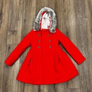 Cat & Jack - Red Dress Coast w/ Fur Hood [Girls - Size 7/8 (Medium)]